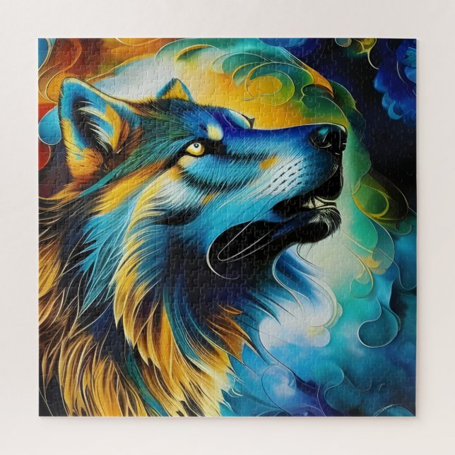 Colorful Wolf Howl Jigsaw Puzzle (Vertical)