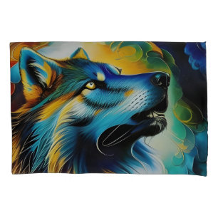 Colorful Wolf Howl Pillow Case
