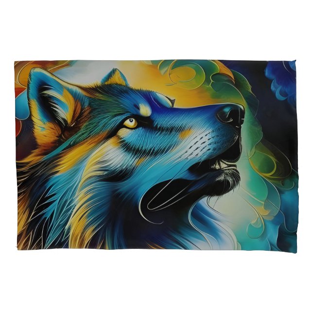 Colorful Wolf Howl Pillow Case (Front)