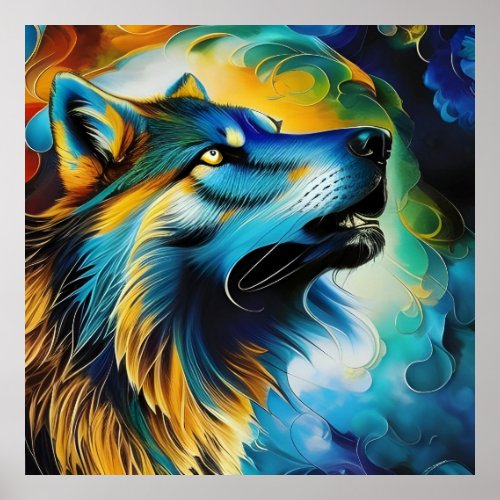 Colorful Wolf Howl Poster