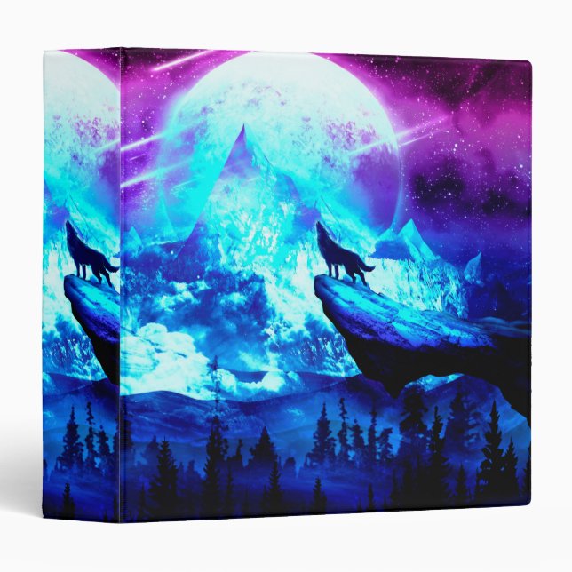 Colorful wolf howling 3 ring binder (Front/Spine)