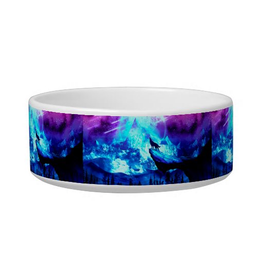 Colorful wolf howling bowl