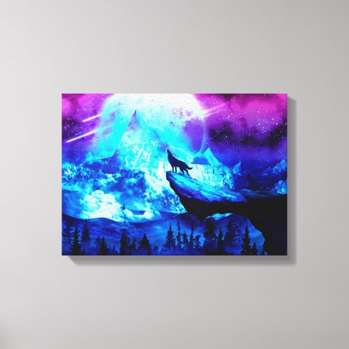 Colorful wolf howling canvas print