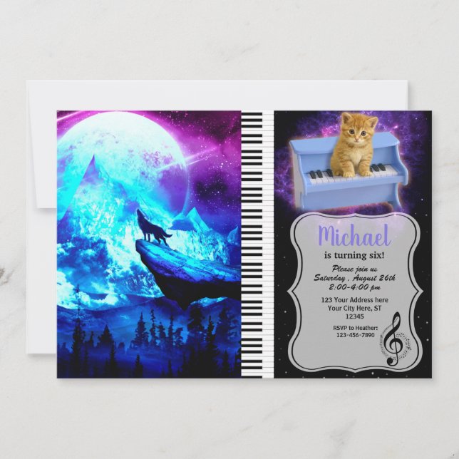 Colorful wolf howling invitation (Front)