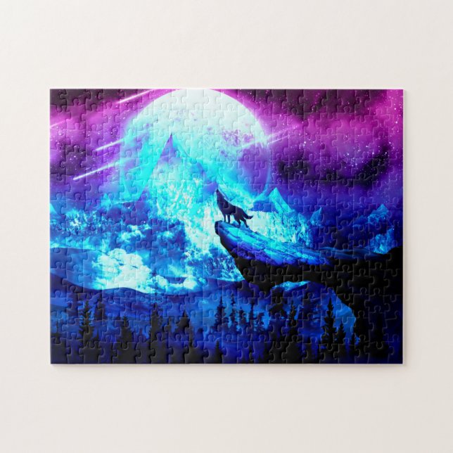 Colorful wolf howling jigsaw puzzle (Horizontal)