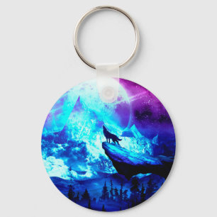 Colorful wolf howling keychain