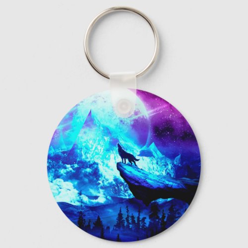 Colorful wolf howling keychain