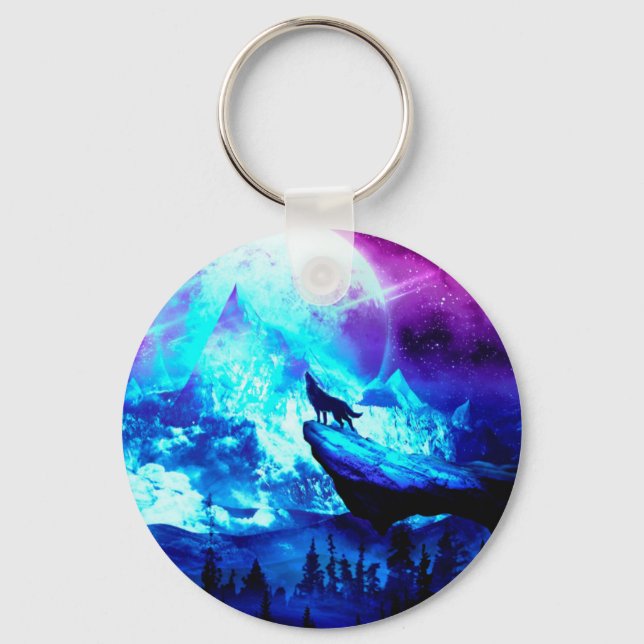 Colorful wolf howling keychain (Front)