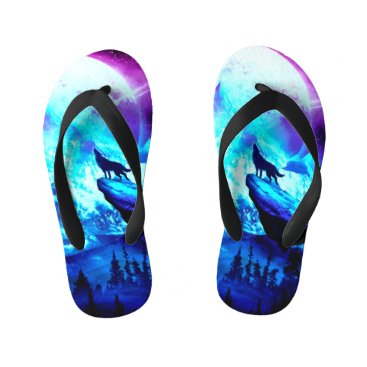 Colorful wolf howling kid's flip flops