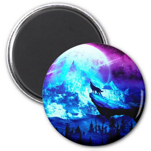Colorful wolf howling magnet