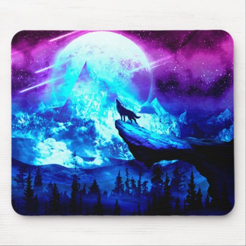 Colorful wolf howling mouse pad