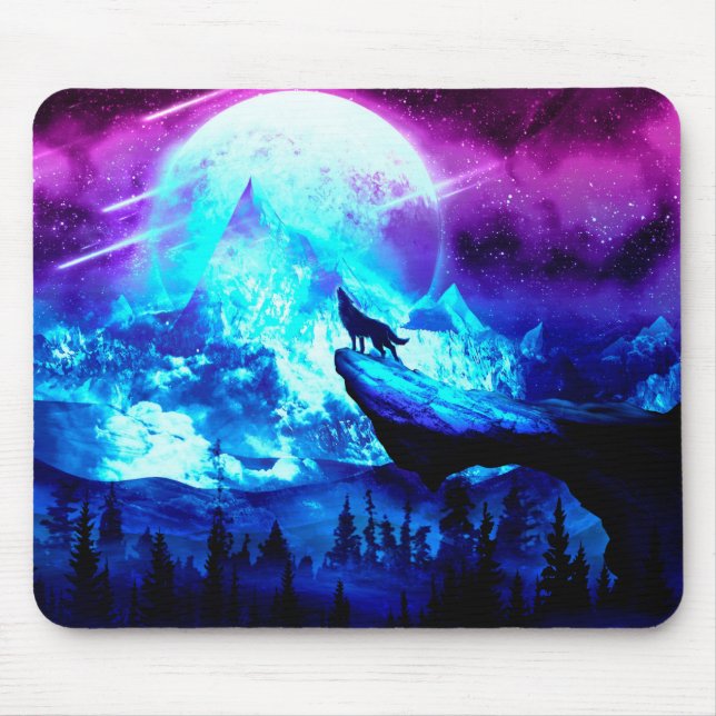 Colorful wolf howling mouse pad (Front)