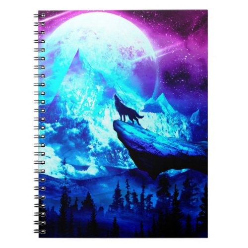 Colorful wolf howling notebook