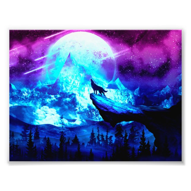 Colorful wolf howling photo print (Front)