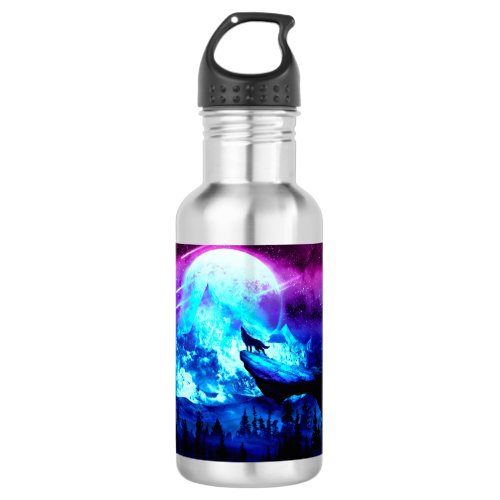 Colorful wolf howling stainless steel water bottle