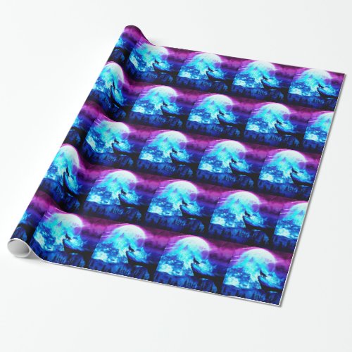 Colorful wolf howling wrapping paper