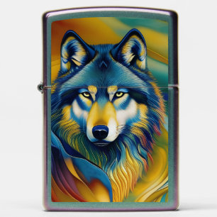 Colorful Wolf Mountain Waves Zippo Lighter