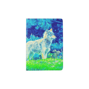 Colorful Wolf On The Prowl Passport Book Holder