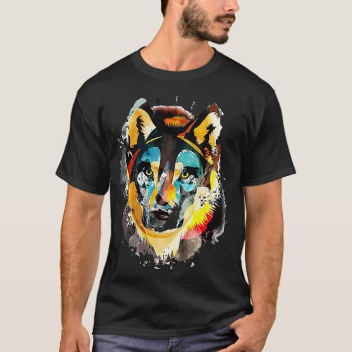 Colorful Wolf Paint 3Retro Paint Wolf Face Shirt