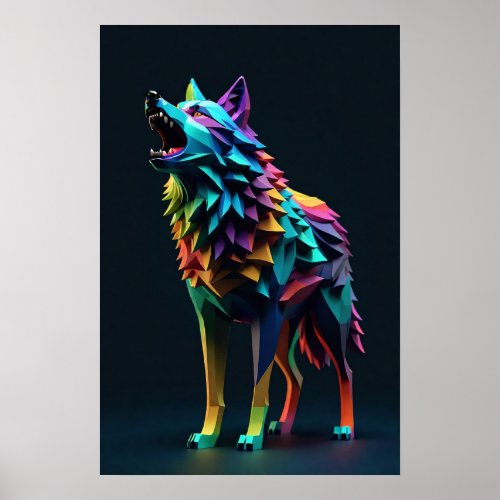 Colorful wolf polygon abstract art poster