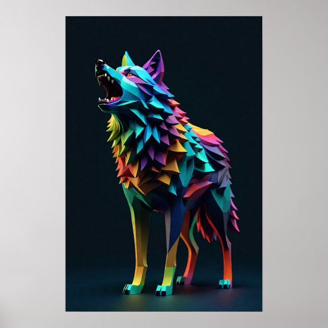 Colorful wolf polygon abstract art poster (Front)