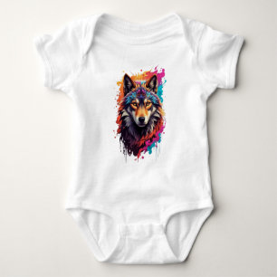 Colorful Wolf Portrait Abstract Animal Art-87694 Baby Bodysuit
