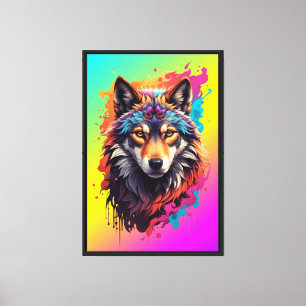 Colorful Wolf Portrait Abstract Animal Art-87694 Canvas Print