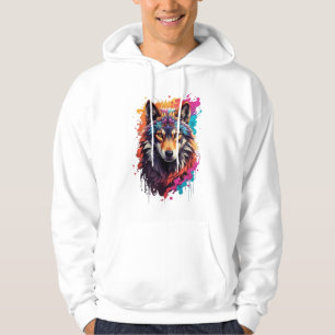 Colorful Wolf Portrait Abstract Animal Art-87694 Hoodie