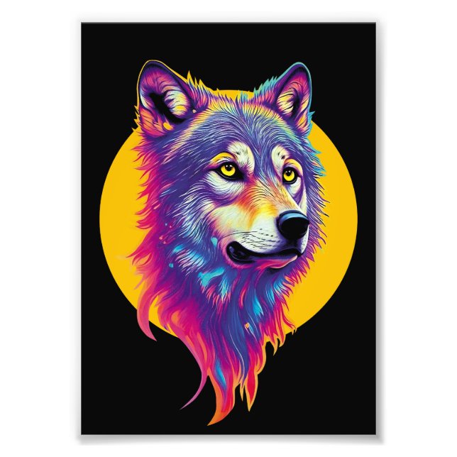 Colorful Wolf portrait Photo Print (Front)