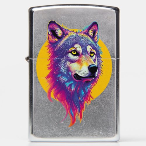 Colorful Wolf portrait Zippo Lighter
