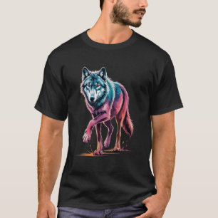 Colorful Wolf Poster Style Paint Splatter Art T-Shirt