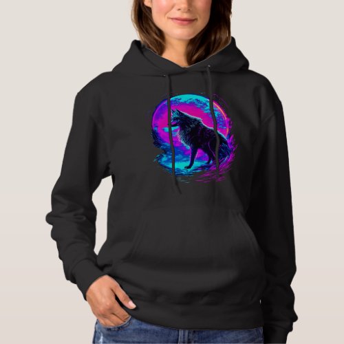 Colorful Wolf Psychedelic Art Synthwave Abstract L Hoodie