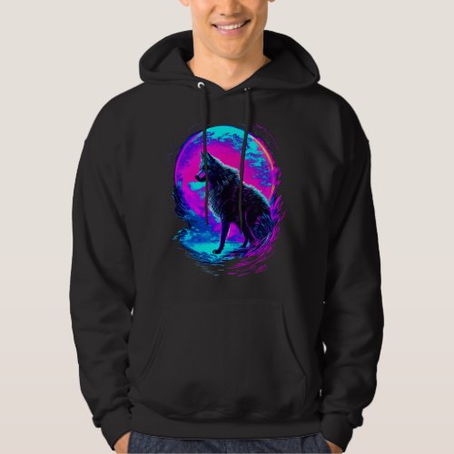 Colorful Wolf Psychedelic Art Synthwave Abstract L Hoodie