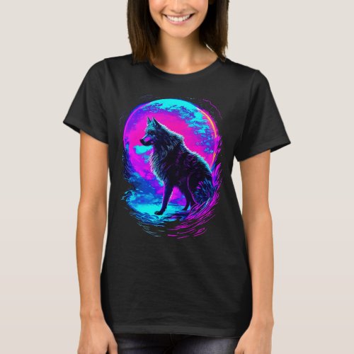 Colorful Wolf Psychedelic Art Synthwave Abstract L T_Shirt