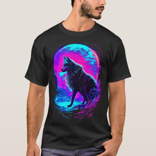 Colorful Wolf Psychedelic Art Synthwave Abstract L T_Shirt
