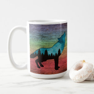 Colorful Wolf Silhouette With Forest Coffee Mug