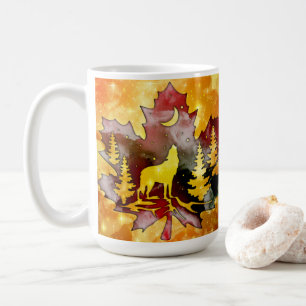 Colorful Wolf Silhouette With Night Sky Design Coffee Mug