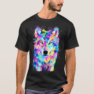 Colorful Wolf Splash Art Wildlife T-Shirt