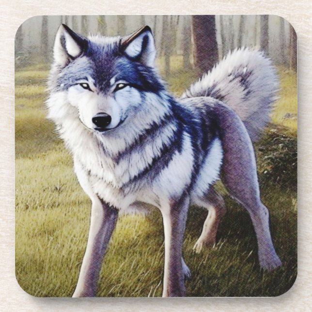 Colorful Wolf Standing    Beverage Coaster (Front)