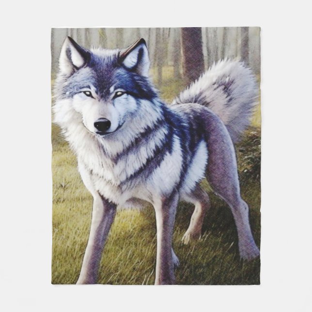 Colorful Wolf Standing    Fleece Blanket (Front)