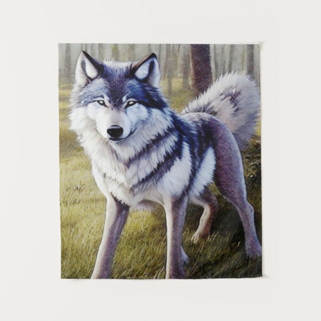 Colorful Wolf Standing    Tapestry (Front)