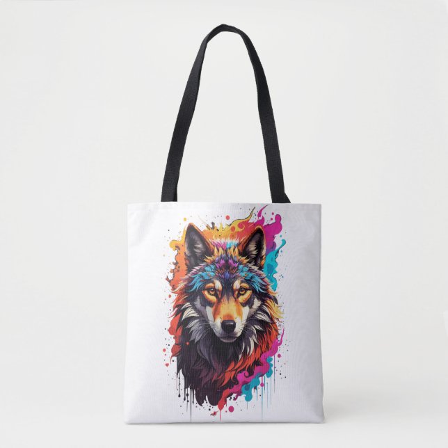 Colorful Wolf Tote Bag (Front)