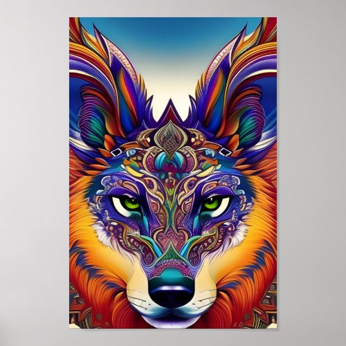 Colorful Wolf variation 3 Poster