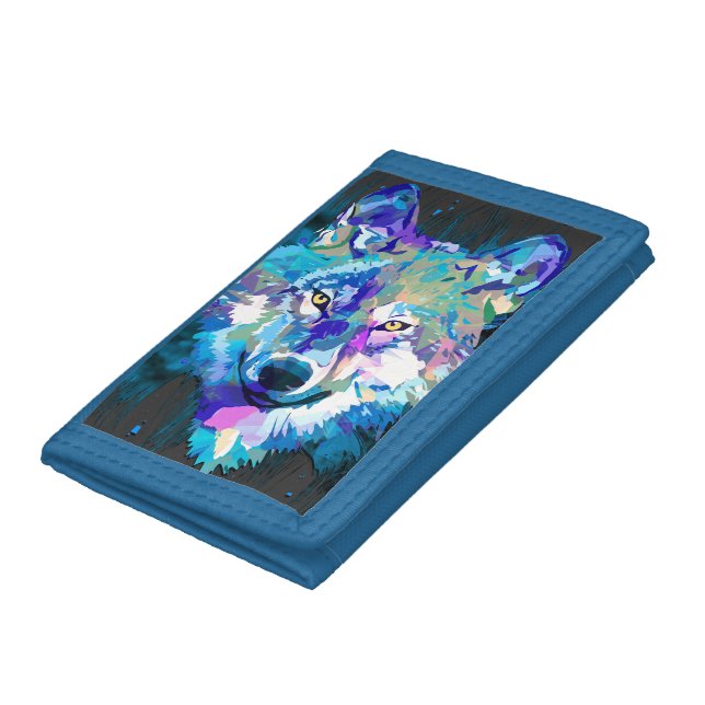 Colorful Wolf Wallet | Blue Wolf Drawing (Bottom)
