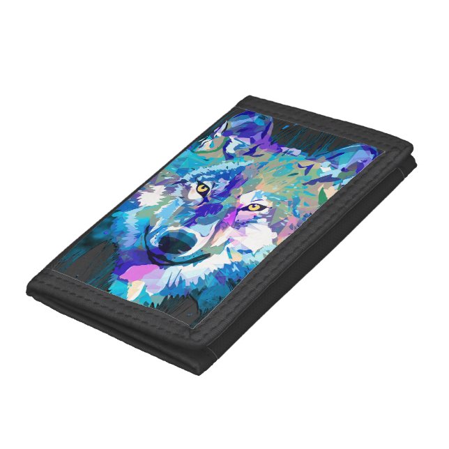 Colorful Wolf Wallet | Gray Wolf Blue Drawing (Bottom)