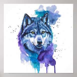 Colorful Wolf Watercolor Art - Spirit Animal Art Poster