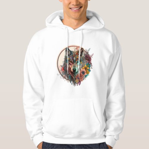 Colorful Wolf With Flowers Hoodie