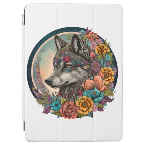 Colorful Wolf With Flowers iPad Air Cover