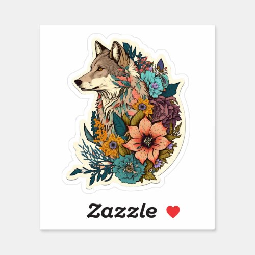 Colorful Wolf With Flowers notebook Sticker