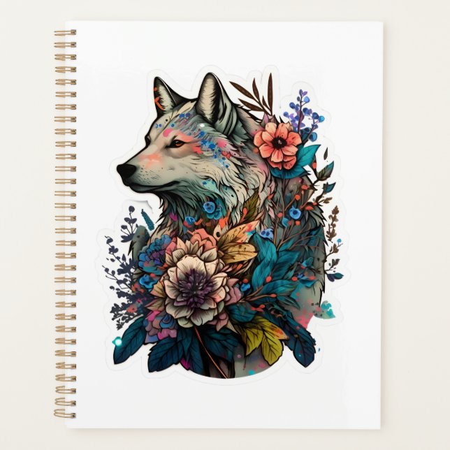 Colorful Wolf With Flowers Planner (Front)